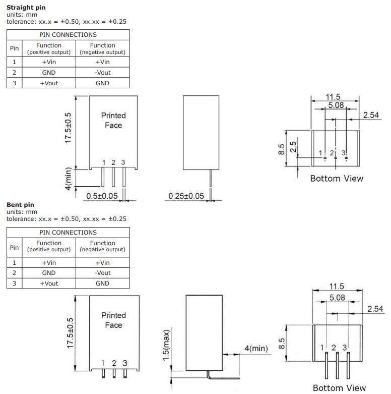 Mechanical Drawing - CUI Inc P78W-500 DC-DC Converters